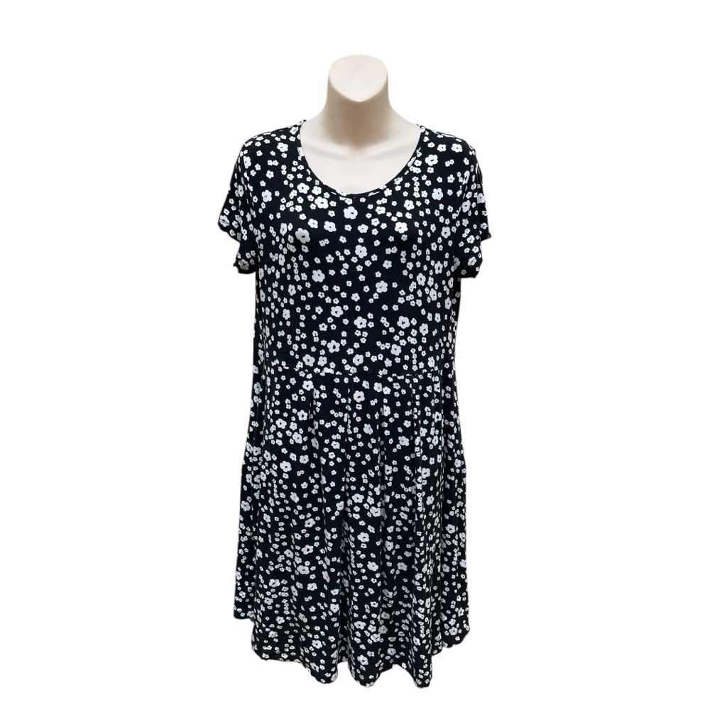 Asos Maternity Black Daisy Floral Mini Dress Size 12 Empire Waist Short Sleeve